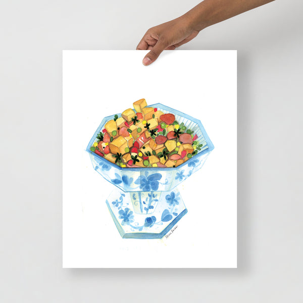 Watercolor, food illustration, potato salad illustration, salad illustration, cookbook illustration, watercolor art, art print, editorial illustration, art licensing, food illustrator for hire, hire an illustrator, Boston watercolor artist, book cover design.