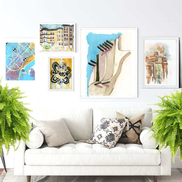 Surface designer, wall art, travel illustrator, graphic art, visual art, fine art, painted illustrations, home decor, art licensing, watercolor paintings, atmospheric, abstract watercolor painting, watercolor painting, living room wall decor, travel prints, Wanderlust travel, stone arches, sedona arizona, atmospheric landscape, places to visit in the world, graded wash watercolor, asymmetrical artwork.
