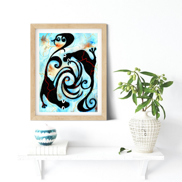 Gecko - Timeless Haitian Anole Ourobouros Symbolic Art Watercolor Art Print