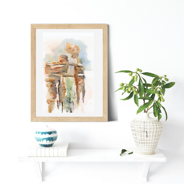 Arches -  Atmospheric Dreamscape Sedona Stone Arch Watercolor Art Print