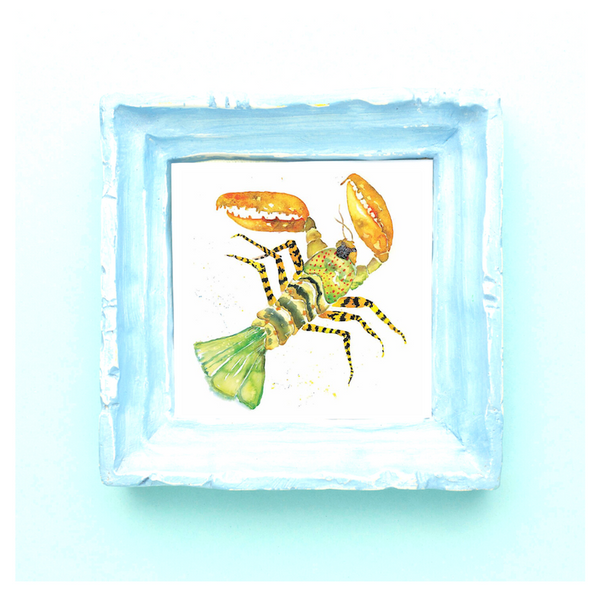 A colorful watercolor giclee print of a multi colored lobster d inspired from slow traveling through a Nah Trang food market in Vietnam.   lobster illustration, crustacean, seaside room decor, pacific home decor, painted illustrations, beach and coastal wall decor, kitchen wall art, wall art, watercolor art print, marine animal art print, watercolor illustration, home decor, expressive artwork, travel art, home decor gift, illustration, visual art, fine art, timeless art.