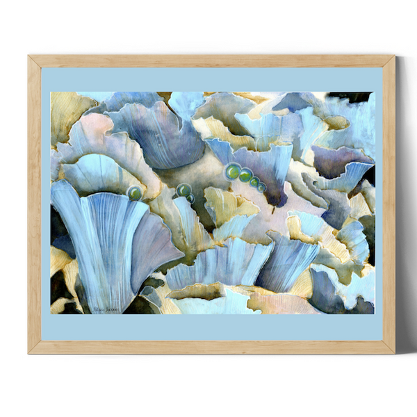 Blue Mushroom Watercolor Art Print
