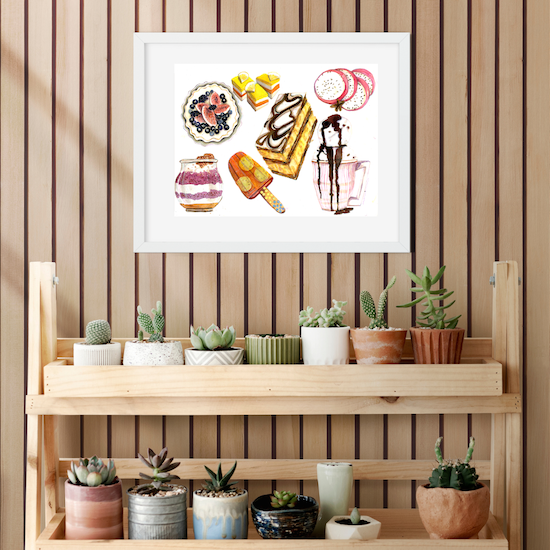 Dessert 4 Breakfast  - Dessert Illustration Kitchen Art Print