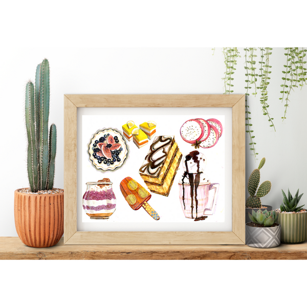 Dessert 4 Breakfast  - Dessert Illustration Kitchen Art Print