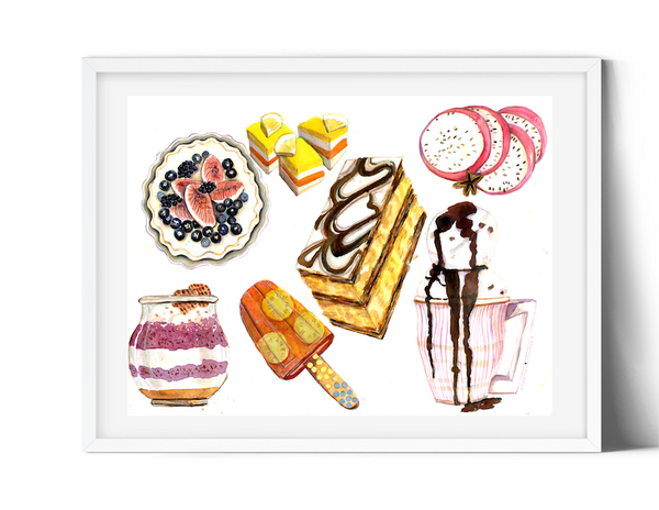 Dessert 4 Breakfast  - Dessert Illustration Kitchen Art Print