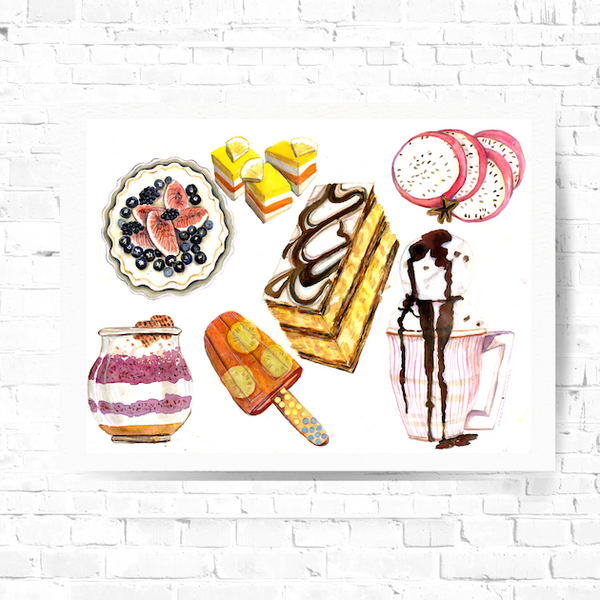 Dessert 4 Breakfast  - Dessert Illustration Kitchen Art Print
