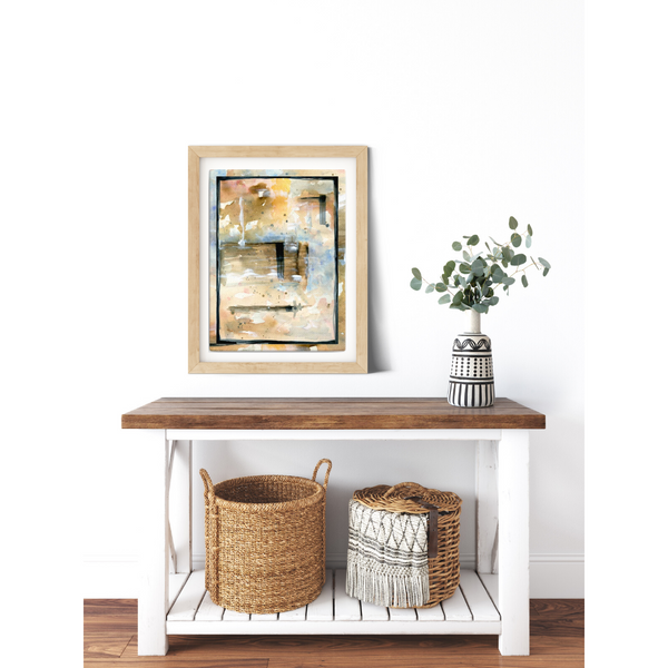 wall art, watercolor painting, expressive art, home decor,  expressive artwork, travel art, home decor gift, visual art, fine art, timeless, dreamscapes, serenity, atmospheric, ethereal, gifts for travel lovers, atmospheric painting, expressive artwork, travel lover, abstract art, canvas print,  pacific home decor, latin american color palette, rustic wall art, tan and blue color palette, light cerulean, ancient buildings, city in guatemala.