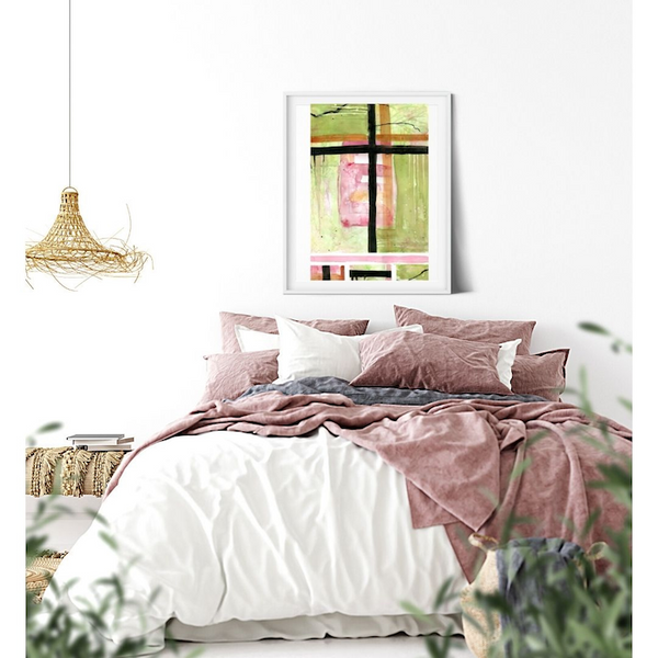 Antigua in Green - Pink and Green Abstract Watercolor Art Print