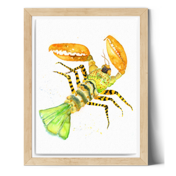 wall art, giclee prints, watercolor painting, crustacean, home decor, stylized, travel art, home decor gift, visual art, fine art, timeless, pink fine art, atmospheric, ethereal, gifts for travel lovers, atmospheric painting, expressive artwork, travel lover, lobster painting, painted illustrations, semi realistic art, painterly, bedroom wall decor, graphic illustration, Vietnam, beach and coastal wall decor, art travel, serenity, watercolor illustration, slow travel-inspired art, lobster illustration.