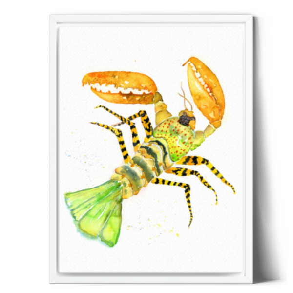 wall art, giclee prints, watercolor painting, crustacean, home decor, stylized, travel art, home decor gift, visual art, fine art, timeless, pink fine art, atmospheric, ethereal, gifts for travel lovers, atmospheric painting, expressive artwork, travel lover, lobster painting, painted illustrations, semi realistic art, painterly, bedroom wall decor, graphic illustration, Vietnam, beach and coastal wall decor, art travel, serenity, watercolor illustration, slow travel-inspired art, lobster illustration.