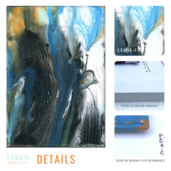 Blue Crush Canyon - 5" x 7" Framed Textured Abstract Acrylic Pour Original Painting