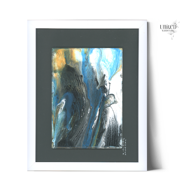 Blue Crush Canyon - 5" x 7" Framed Textured Abstract Acrylic Pour Original Painting