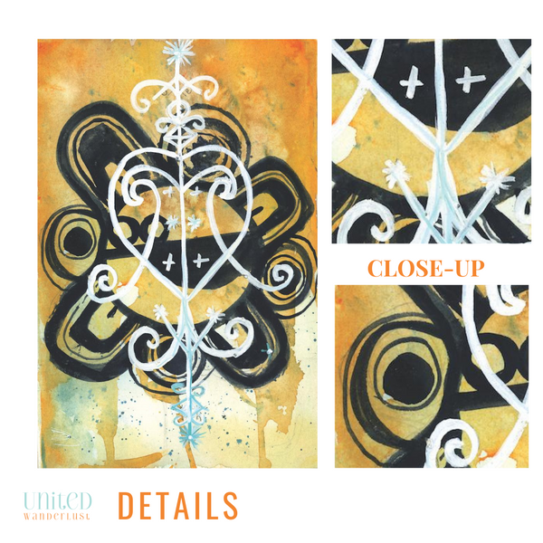 wall art, watercolor painting, tribal art, unique housewarming gift ideas, unique valentines gifts for him, gifts for him, gifts for men, gifts for boyfriend, fun gifts for travelers, wall art decor, symbolic art, pictographs, symbolism painting, Erzulie, fertility symbols, Taino, valentines day presents for men, graphic art, graphic illustration, abstract art, stylized, sun god symbol, home decor gift, visual art, fine art, timeless, gifts for travel lovers, travel lover, symbolism in visual art.