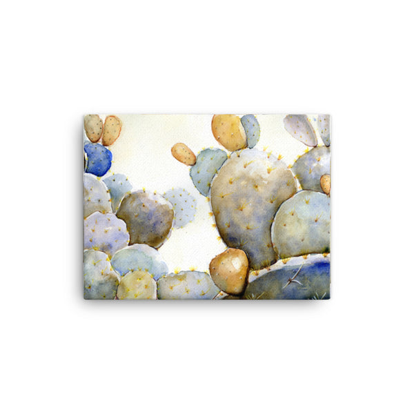 12 by 16 inches Blue Cactus Atmospheric Blue and Green  Succulent watercolor wall art. Cactus wall for a variety of design styles. Ethereal edible prickly pear watercolor painting. Timeless botanical illustration. Garden illustration. Kitchen room decor. Bedroom wall art. Gift for foodies, gift for valentine, gift for travel lovers.  Realistic art with magical realism.  Foraging dreamscape against a white wall.  Fine art print of original watercolor painting of illustrator and artist Patricia Jacques.