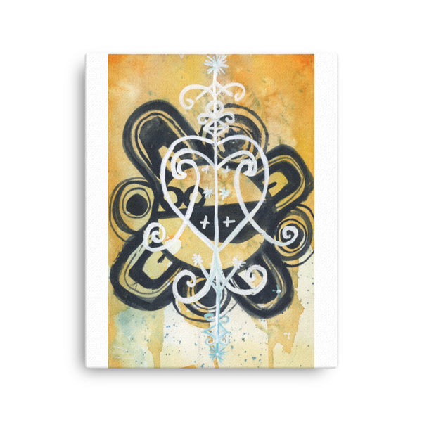 16 by 20 inches -  Veve  ethereal, abstract fine art print watercolor wall art  Rich with timeless meaning.  Reminiscent of ancient petroglyphs. Great for positive spiritual practice. Strong archetypal symbolic painting.  Tribal art  thoughtful gift for men. Gifts for travel lovers. Atmospheric. Bright visual art against a white wall.  Timeless, archival print of original watercolor painting of illustrator and artist Patricia Jacques.