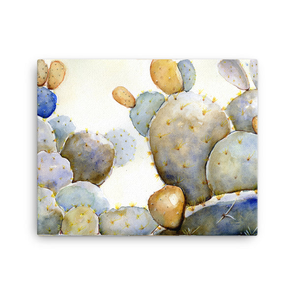 Blue Cactus Atmospheric Blue and Green  Succulent watercolor wall art. Cactus wall for a variety of design styles. Ethereal edible prickly pear watercolor painting. Timeless botanical illustration. Garden illustration. Kitchen room decor. Bedroom wall art. Gift for foodies, gift for valentine, gift for travel lovers.  Realistic art with magical realism.  Foraging dreamscape against a white wall.  Fine art print of original watercolor painting of illustrator and artist Patricia Jacques.