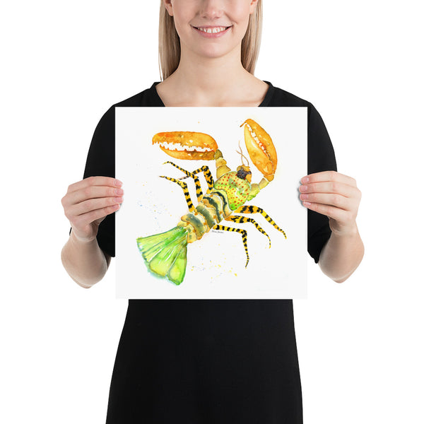 A colorful watercolor giclee print of a multi colored lobster d inspired from slow traveling through a Nah Trang food market in Vietnam.   lobster illustration, crustacean, seaside room decor, pacific home decor, painted illustrations, beach and coastal wall decor, kitchen wall art, wall art, watercolor art print, marine animal art print, watercolor illustration, home decor, expressive artwork, travel art, home decor gift, illustration, visual art, fine art, timeless art.