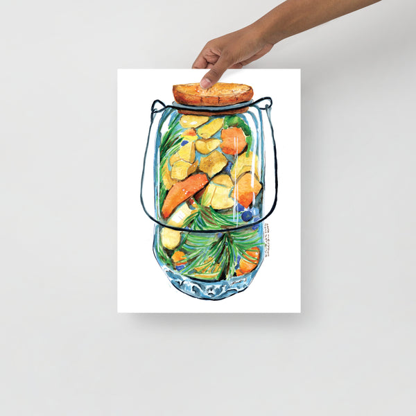 Surface designer, wall art, travel illustrator, visual art, fine art, painted illustrations, home decor, art licensing, watercolor paintings, atmospheric, abstract watercolor painting, watercolor painting, kitchen decor, kitchen art, Kitchen wall art, Food illustration, Pickled food illustration, watercolor food illustration, pickled jar, fermented food art.
