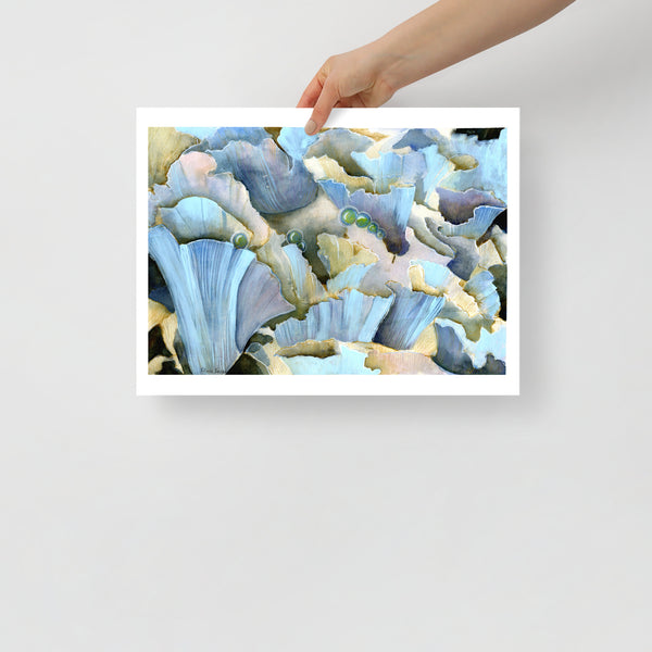 Blue Mushroom Watercolor Art Print