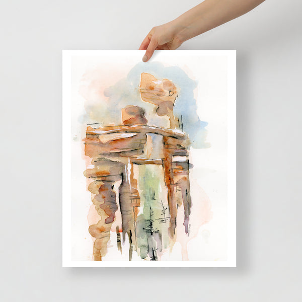 Surface designer, wall art, travel illustrator, graphic art, visual art, fine art, painted illustrations, home decor, art licensing, watercolor paintings, atmospheric, abstract watercolor painting, watercolor painting, living room wall decor, travel prints, Wanderlust travel, stone arches, sedona arizona, atmospheric landscape, places to visit in the world, graded wash watercolor, asymmetrical artwork.