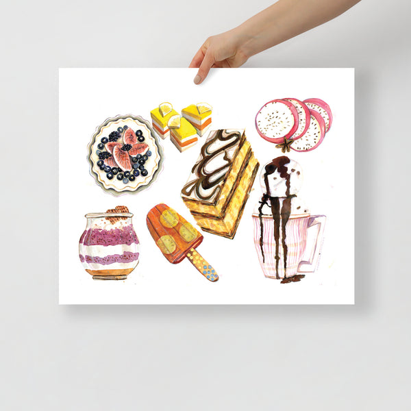 Dessert 4 Breakfast  - Dessert Illustration Kitchen Art Print