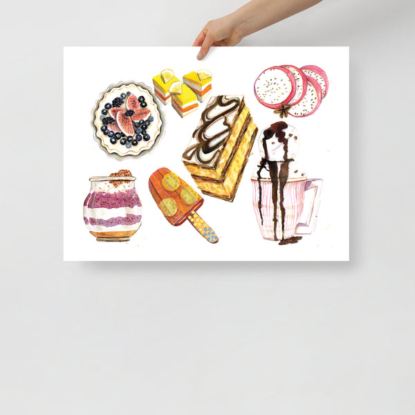 Dessert 4 Breakfast  - Dessert Illustration Kitchen Art Print