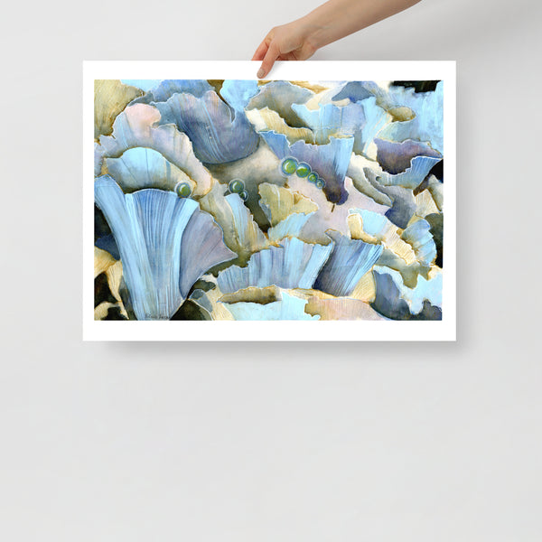 Blue Mushroom Watercolor Art Print