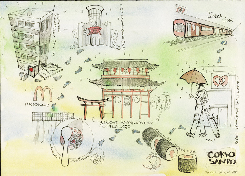 Rainy Day Arrival in Tokyo Art Journal Page