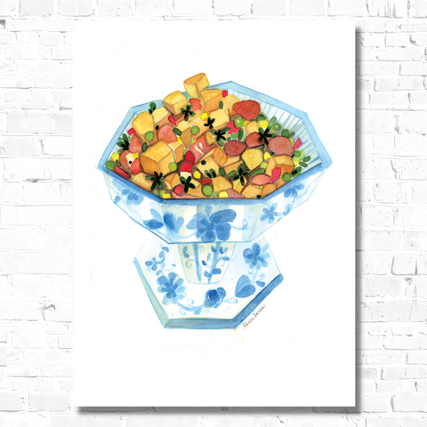 Watercolor, food illustration, potato salad illustration, salad illustration, cookbook illustration, watercolor art, art print, editorial illustration, art licensing, food illustrator for hire, hire an illustrator, Boston watercolor artist, book cover design.