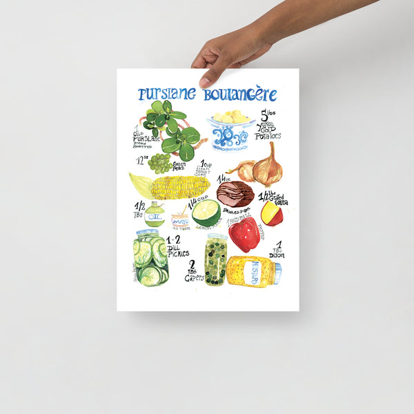 Watercolor, food illustration, corn cob illustration, purslane illustration, garlic illustration, pickle illustration, meat illustration, onion illustration, lemon slice illustration, watercolor art, art print, editorial illustration, art licensing, food illustrator for hire, hire an illustrator, Boston watercolor artist, book cover Design.