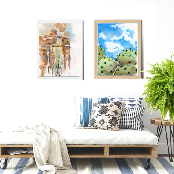 wall art, watercolor painting, expressive artwork, home decor, architecture illustration, travel art, home decor gift, visual art, fine art, timeless, watercolor illustration, serenity, atmospheric, ethereal, gifts for travel lovers, atmospheric painting, wall art for living room, travel lover, stone arches, tan blush, serenity, places to visit in the world, magical realism, bedroom wall decor, American southwest, Sedona, Arizona, ethereal illustrations, atmospheric landscape.