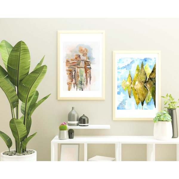 Surface designer, wall art, travel illustrator, graphic art, visual art, fine art, painted illustrations, home decor, art licensing, watercolor paintings, atmospheric, abstract watercolor painting, watercolor painting, living room wall decor, travel prints, Wanderlust travel, stone arches, sedona arizona, atmospheric landscape, places to visit in the world, graded wash watercolor, asymmetrical artwork