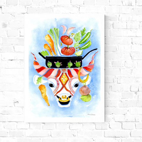Surface designer, wall art, botanical art, visual art, fine art, painted illustrations, home decor, art licensing, atmospheric, living room wall art, bohemian wall decor, gift for foodies, travel lovers, gifts for mom, gifts for him, stylized, watercolor painting with pen and ink, american southwest, cow illustration, long-horn cattle, recipe illustration, food illustration