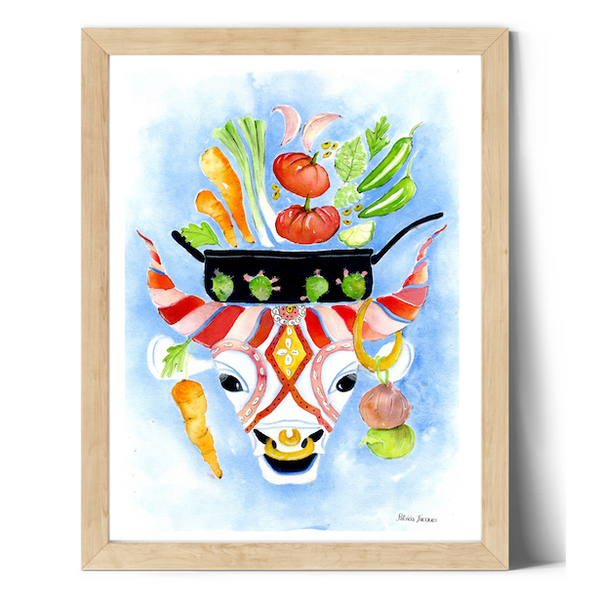 Surface designer, wall art, botanical art, visual art, fine art, painted illustrations, home decor, art licensing, atmospheric, living room wall art, bohemian wall decor, gift for foodies, travel lovers, gifts for mom, gifts for him, stylized, watercolor painting with pen and ink, american southwest, cow illustration, long-horn cattle, recipe illustration, food illustration.