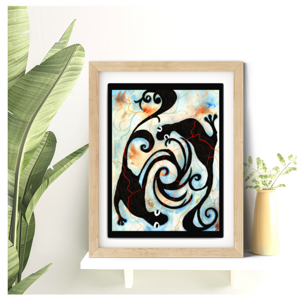 wall art, watercolor painting, expressive art, home decor,  expressive artwork, travel art, home decor gift, visual art, fine art, timeless, dreamscapes, serenity, atmospheric, ethereal, gifts for travel lovers, atmospheric painting, expressive artwork, travel lover, pacific home decor, gouache paintings, tribal art, gifts for him, ourouboros, petroglyphs, reptile art, pictographs, anole, graphic art
