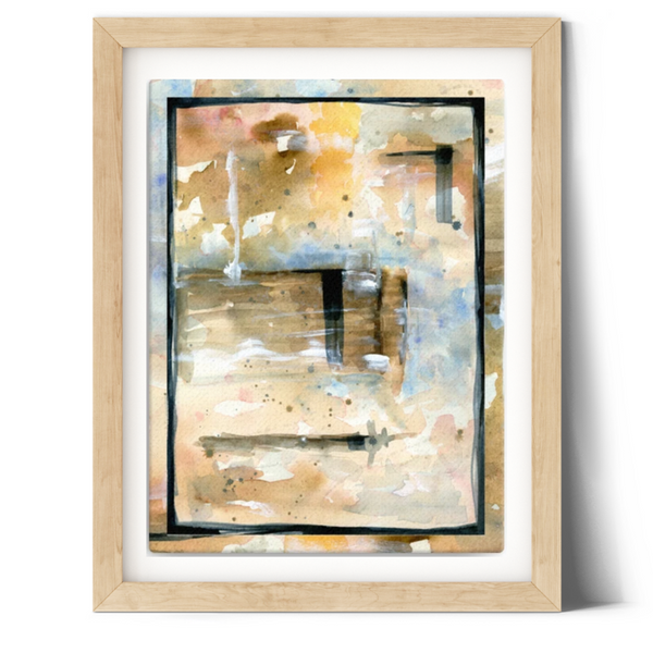 wall art, watercolor painting, expressive art, home decor,  expressive artwork, travel art, home decor gift, visual art, fine art, timeless, dreamscapes, serenity, atmospheric, ethereal, gifts for travel lovers, atmospheric painting, expressive artwork, travel lover, abstract art, canvas print,  pacific home decor, latin american color palette, rustic wall art, tan and blue color palette, light cerulean, ancient buildings, city in guatemala.